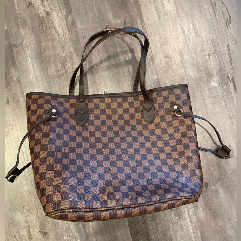 Brown and light brown Checkered Tote Bag